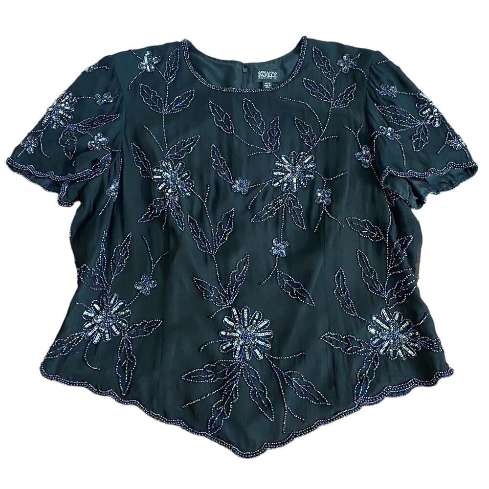 Vintage Silk Top Black size 14/16 Embellished Hand-Beaded y2k 90s Prom